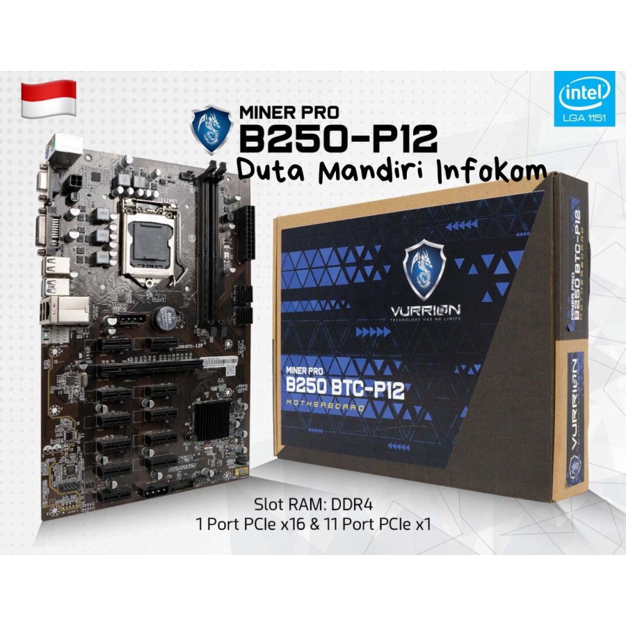 Vurrion Miner Pro B250 BTC P12 - [LGA1151, B250, DDR4] Support Mining