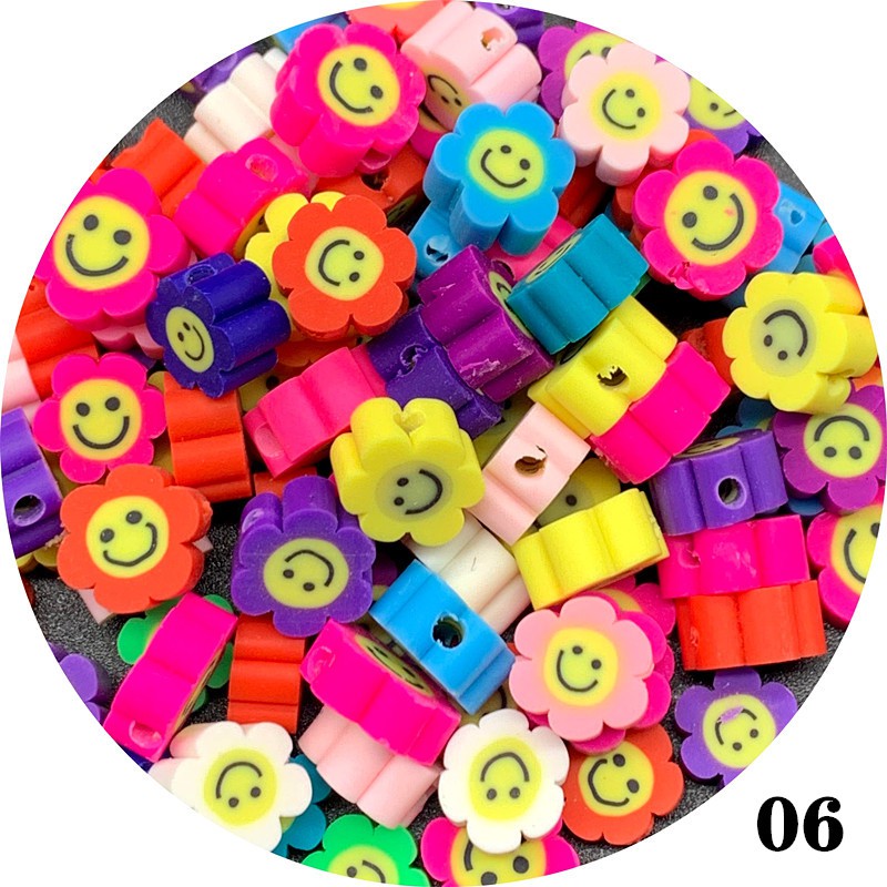 30pcs Manik-Manik Spacer Polymer Clay Motif Print Binatang Tersenyum Ukuran 10mm Untuk Membuat Perhiasan Diy