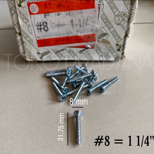 8 x 1 1/4 " inch MOON LION Screw Sekrup Skrup Kayu 100 PCS