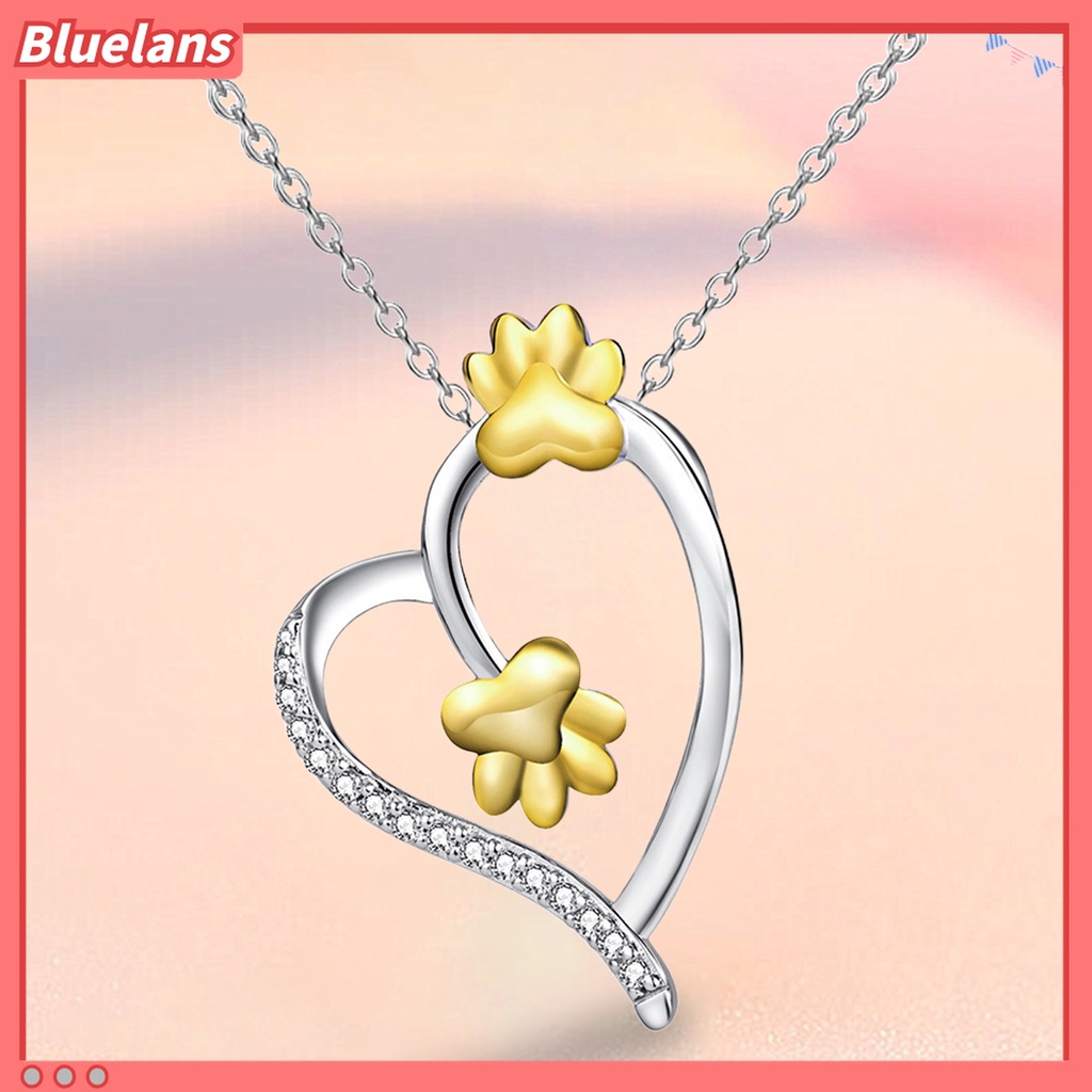 Kalung Rantai Berlian Imitasi Bentuk Hati Dan Cakar Anjing Lapis Perak Untuk Wanita