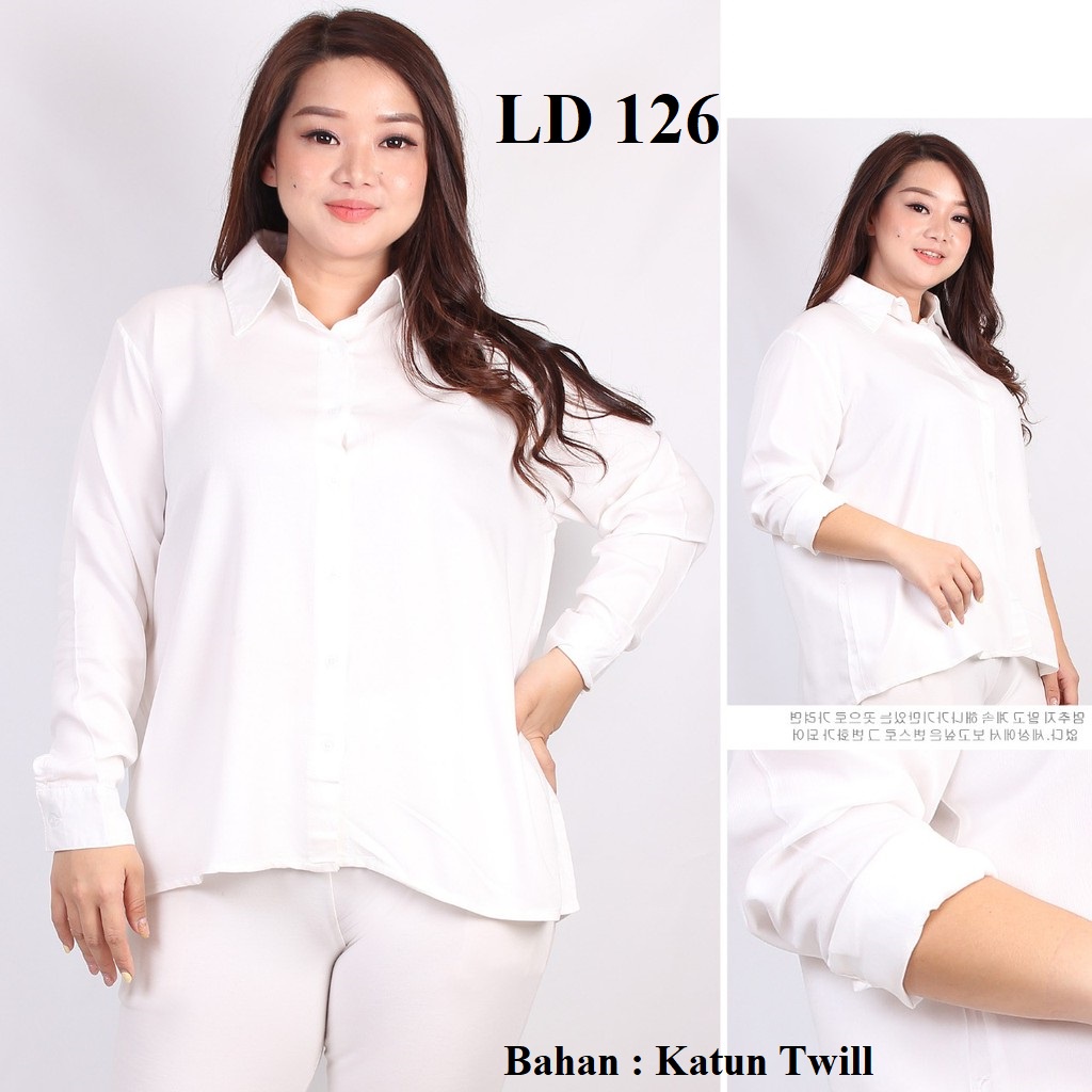 Blus Polos cewek wanita girl kemeja Putih jumbo LD 120 fit XXXL 3XL white blouse hem