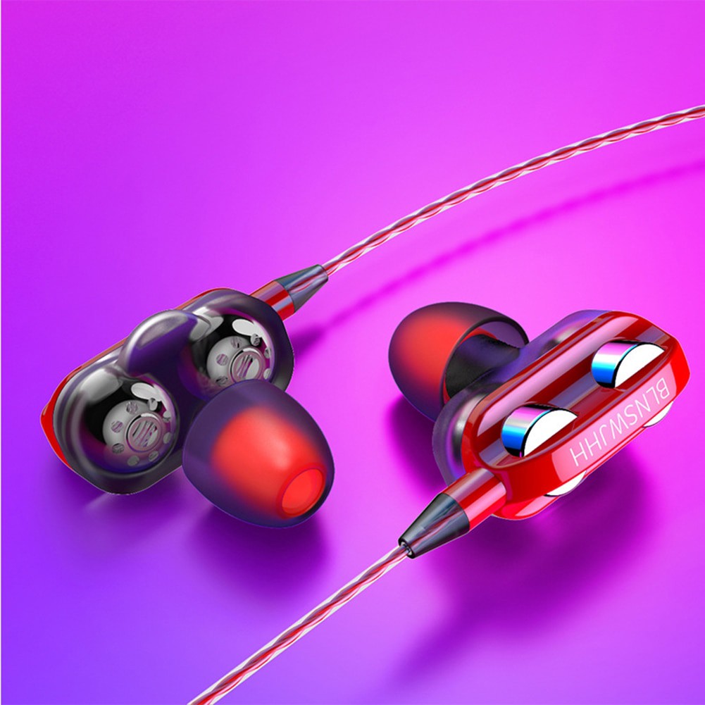 (Buy 1 Get 1 Free) Headset Earphone Kabel Stereo Heavy Bass dual drive Dengan Mic Untuk Olahraga