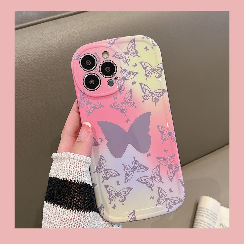 Case Motif Kupu-Kupu Warna Gradasi Untuk iPhone 12 13 11 Pro Max X Xs Max Xr mstc