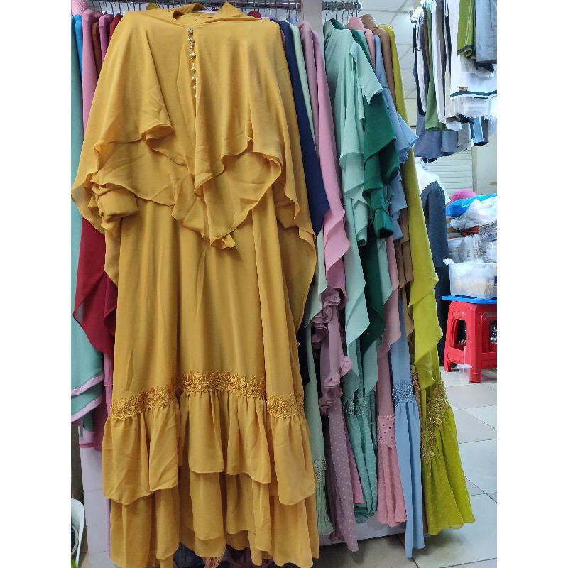 Gamis syar'i set kerudung Payet Ada Pad