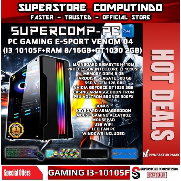 PC Rakitan Gaming E-Sport Core i3 10105F - RAM 8/16GB-VENOM 04 Series