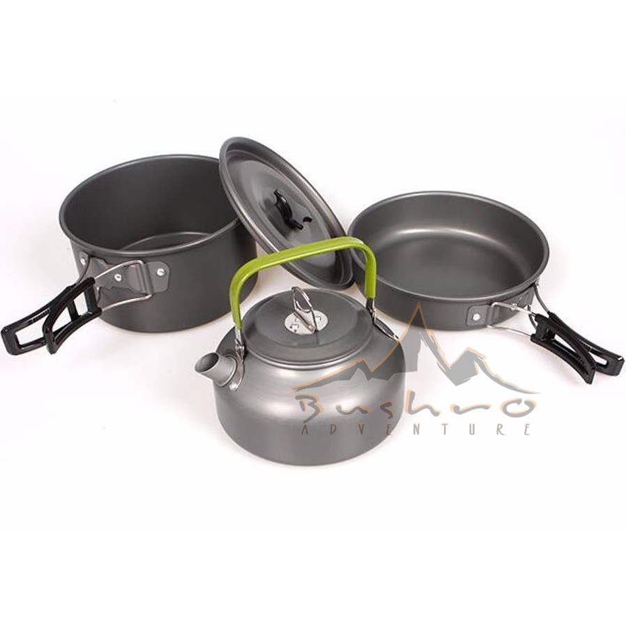 Panci Masak Camping /Nesting( Cooking Set + kettle/teko ) Alat Masak