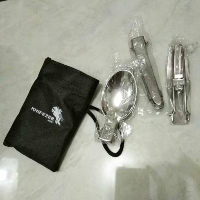 PAKET KNIFEZER Sendok garpu pisau lipat GELAS SET portable stainless steel CAMPING OUTDOOR TRAVEL