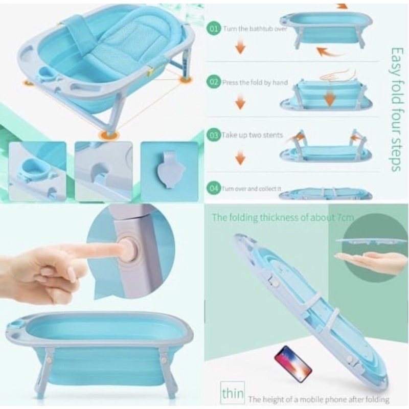 Bak Mandi Bayi Lipat Fordable Silicone | Kuru Infant Folding Bath Tub