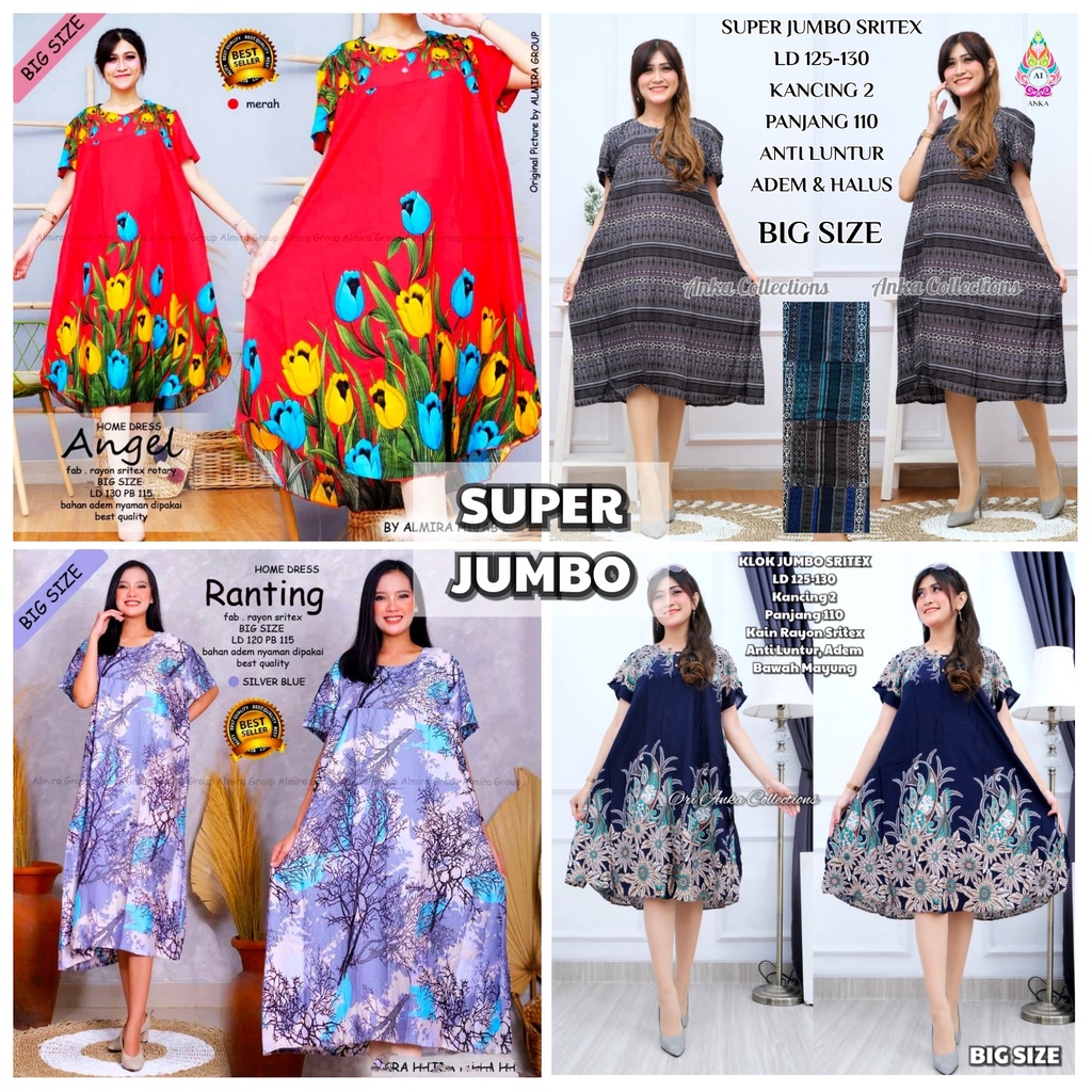 Aneka Super JUMBO SRITEX ANTI LUNTUR LD 125-130 HIGH QUALITY RAYON DASTER BIG SIZE