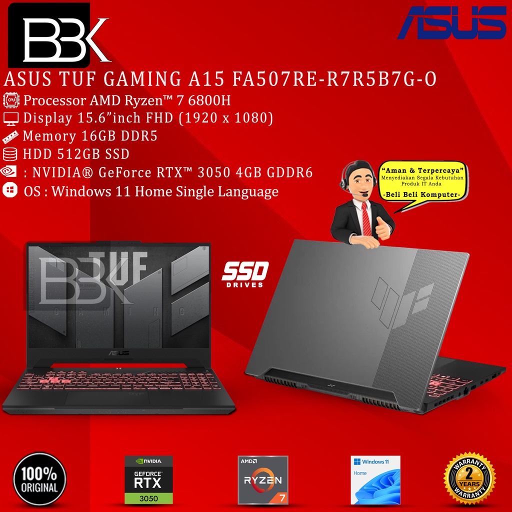 ASUS TUF GAMING A15 FA507RE-R7R5B7G-O R7-6800H 16GB 512GB RTX3050 W11+