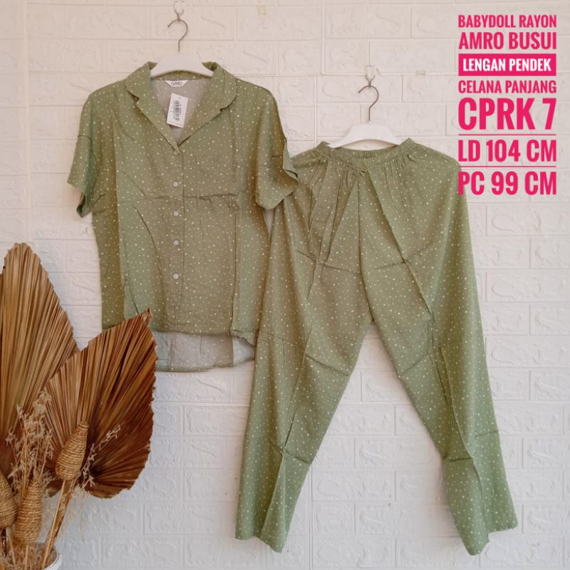 *Setelan Rayon AMRO Berkerah Lengan Pendek Celana Panjang (CPRK)