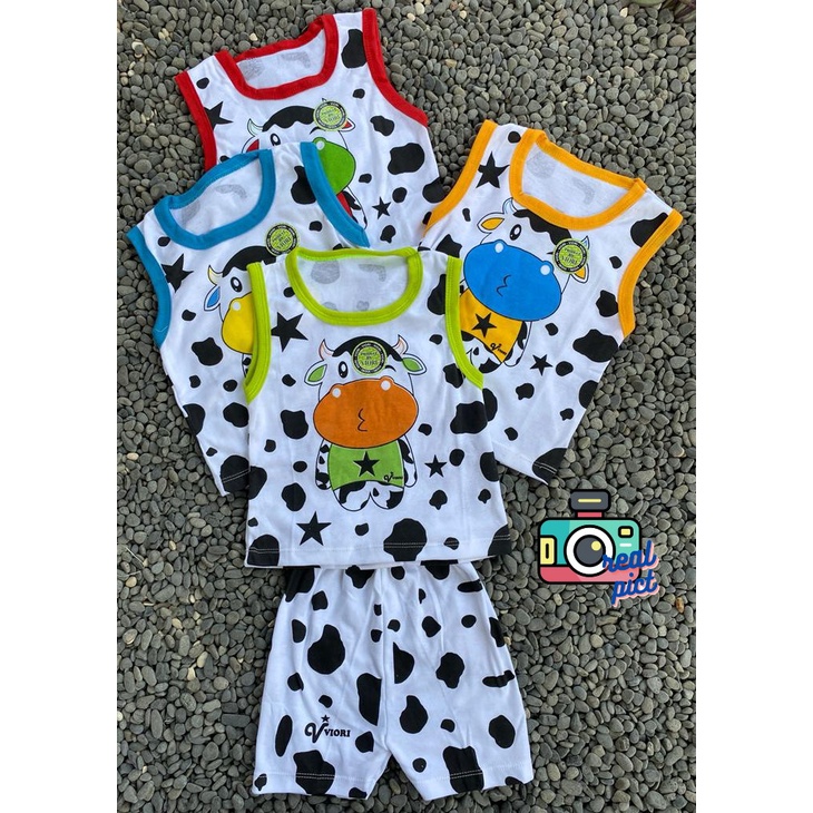 baju anak lucu murah motif cow setelan kutung 3-18bulan