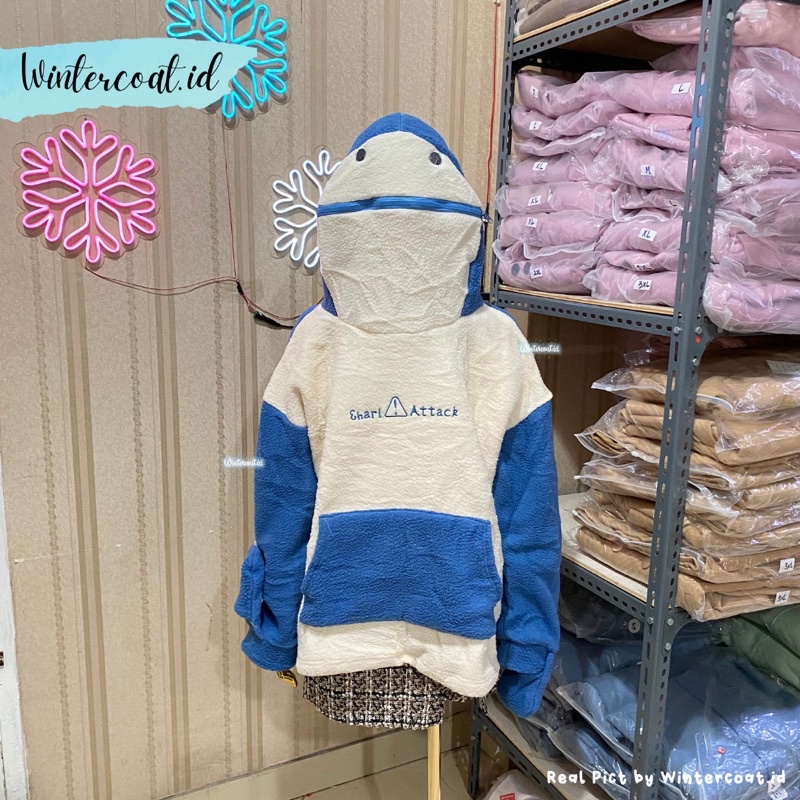 Sweater shark attack import hangat oversized jumbo big size cosplay kawaii lucu baju wanita cewek atasan ikan hiu