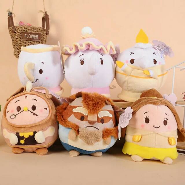 1 set (6 pcs) Beauty and The Beast Ufufy Disney Plush Doll 12 cm