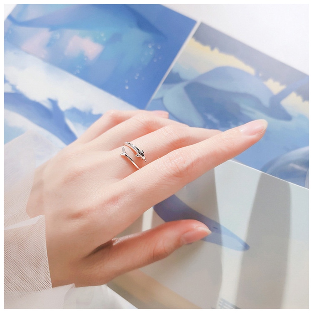 Cincin Model Terbuka Bentuk Lumba-Lumba Warna Silver Untuk Wanita
