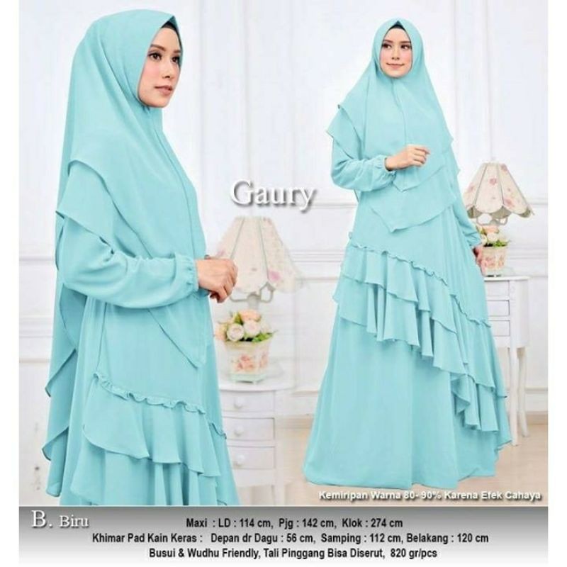 gamis syari maxi ceruty premium gaury syar'i pesta polos