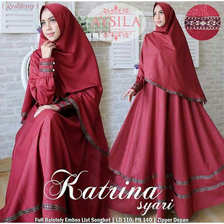 Katrina Syari Dress Wanita Balotely Model Gamis Terusan Panjang Trendy Plus Kerudung Terbaru Hijab