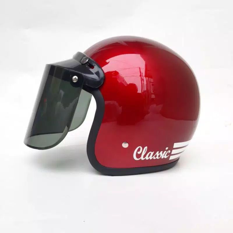 HELM BOGO DEWASA CLASSIC GARIS TIGA KACA DATAR ORIGINAL SNI