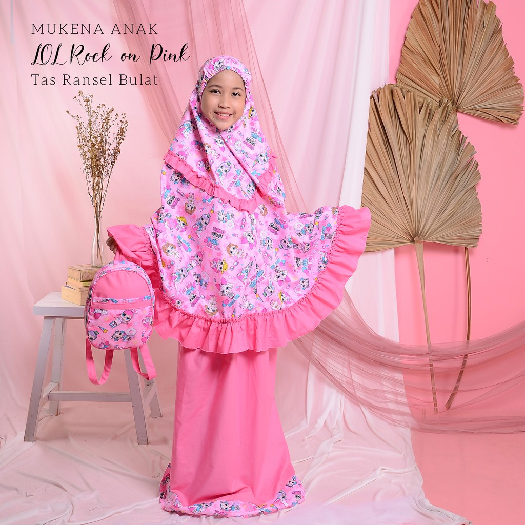 MUKENA BALI TASIK - MUKENA ANAK KATUN LOL ROCK ON PINK (TAS BULAT)