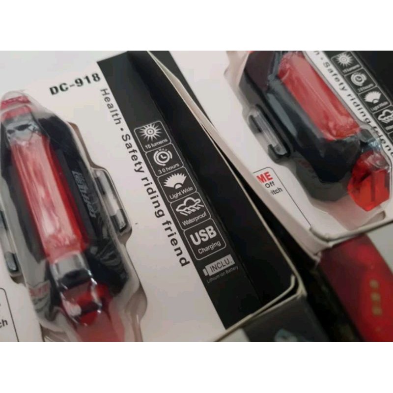 USB charger lampu sepeda belakang in box nyala merah. DC 918 rear lamp bicycle bike led MTB Roadbike Seli Foldingbike Sepeda lipat