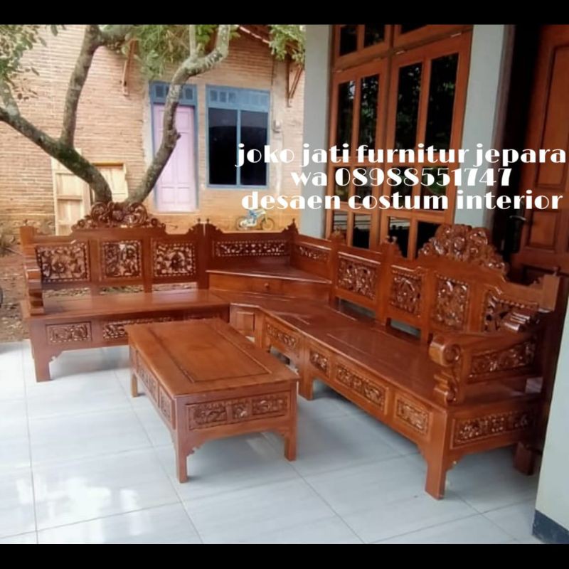 kursi sudut mahkota/kursi sudut kayu jati