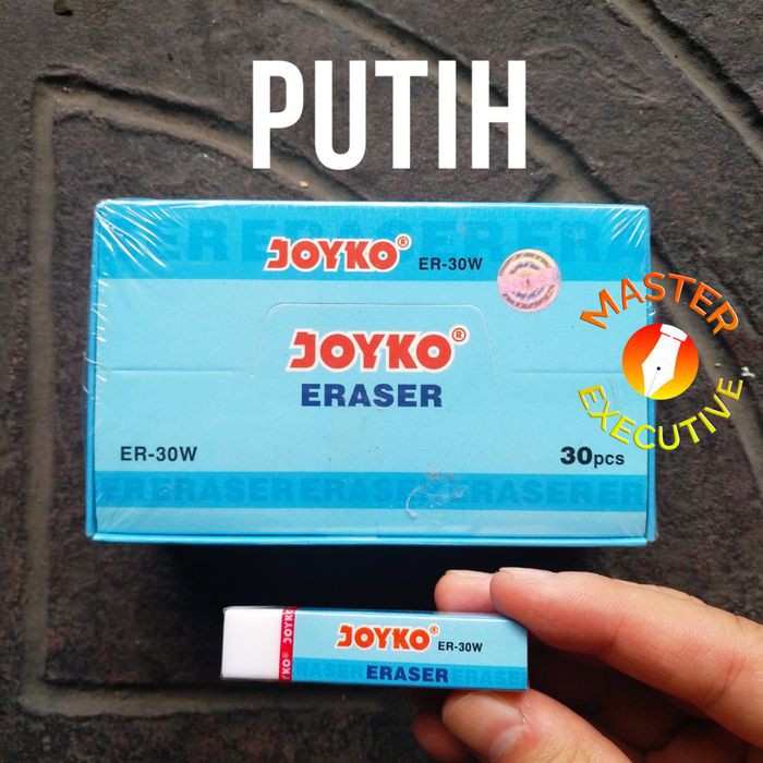 [Pak - 30 Buah] Joyko Penghapus Panjang / Rubber Eraser 30 Buah - Hitam Putih - Putih