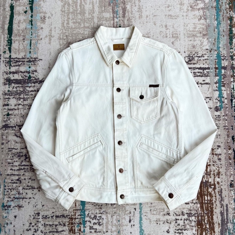 Thrift Nudie tommy dry bone ecru trucker denim jacket