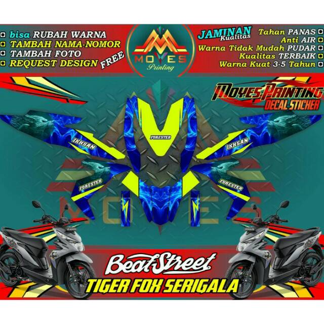Sticker motor beat street decal beat street tiger srigala sticker striping motor honda beat street