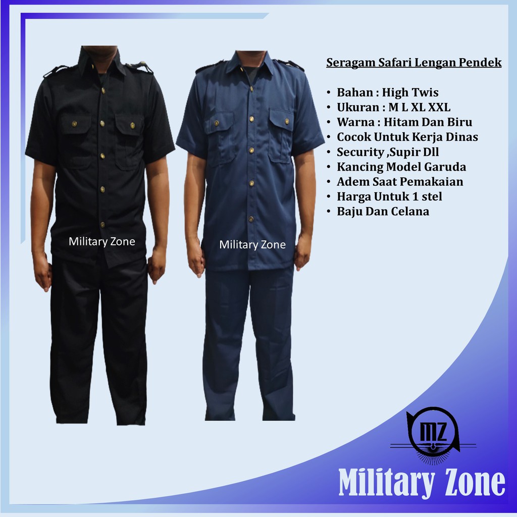 Jual Cod Grosir Baju Seragam Safari Lengan Pendek Setelan Security