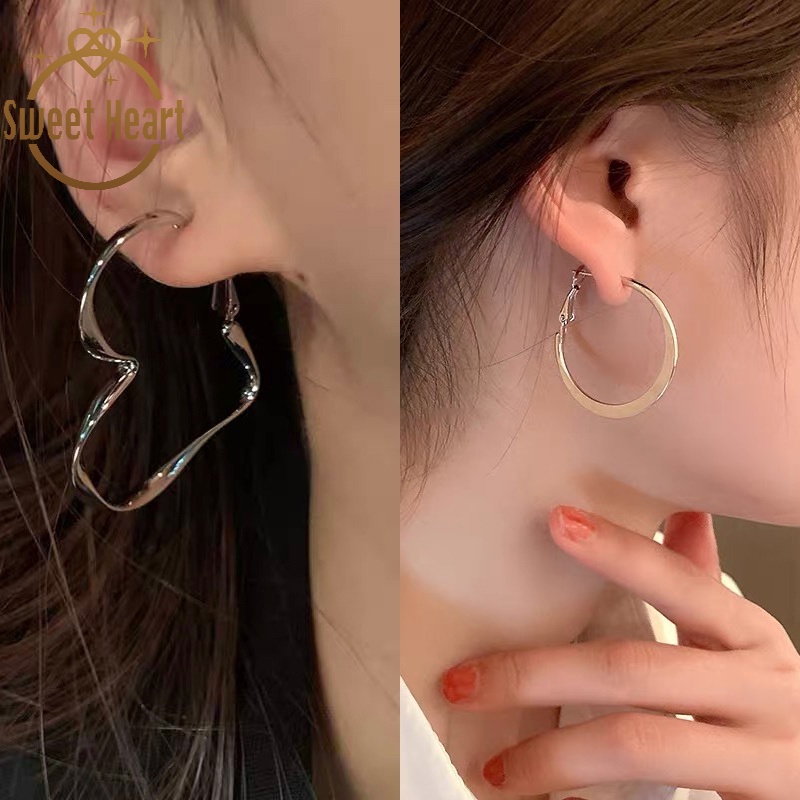 Anting Bentuk Hati Geometris Serbaguna Gaya Korea