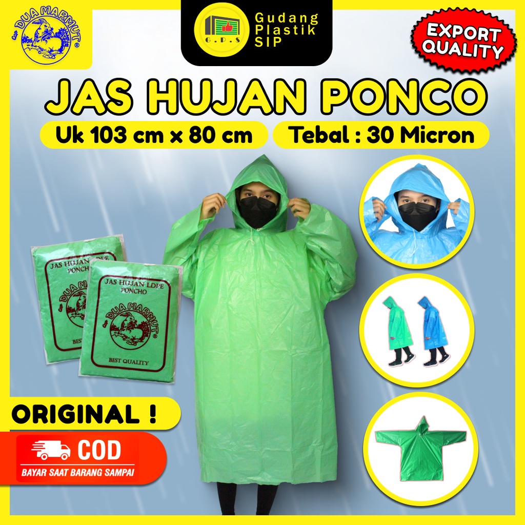 Jas Hujan Plastik LDPE Ponco Tebal Murah / Export Quality