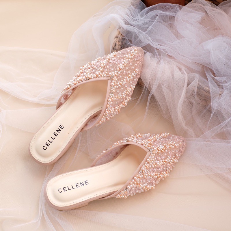 𝗖𝗘𝗟𝗟𝗘𝗡𝗘 Agypt Beads Heels 3cm (9 warna ETALASE 1) Wedding shoes selop brukat payet mutiara