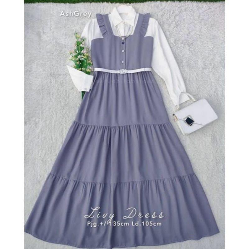LIVY DRESS / Gamis remaja dewasa kekinian korean style / BUSUI FRIENDL-grey