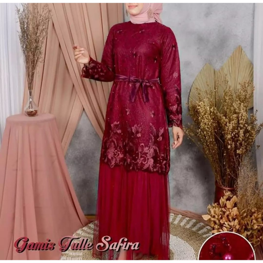 Gamis Safira Tulle Tutu Dress Full Furing M L XL XXL  Gamis tulle Safira Baju Kondangan Baju Pesta