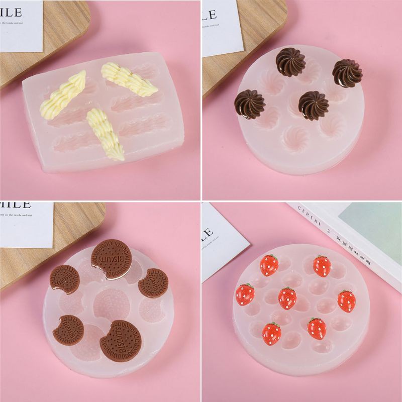 Glitter Handmade Biscuit Dessert Food Mould Flower Heart Ice Cream Pendant Resin Casting Mold Jewelry Making Art Craft Tools