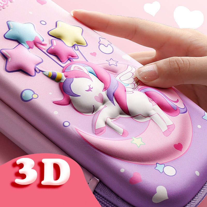 Kotak Pensil Tiga Lapis Motif Unicorn 3D Bahan EVA Kapasitas Besar Untuk Anak Sekolah