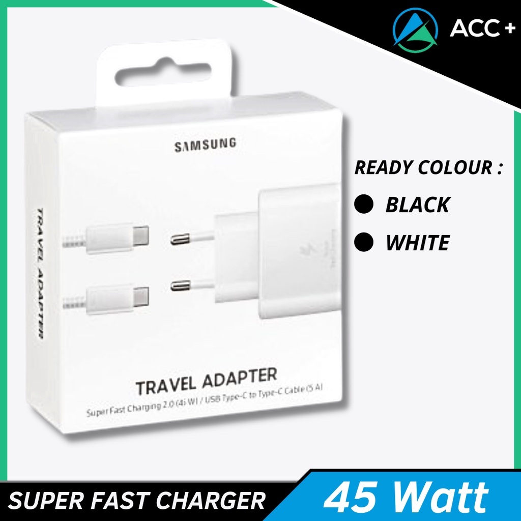 Charger Samsung Original Note 20/S20/s21 Super Fast Charging 45W warna hitam dan putih