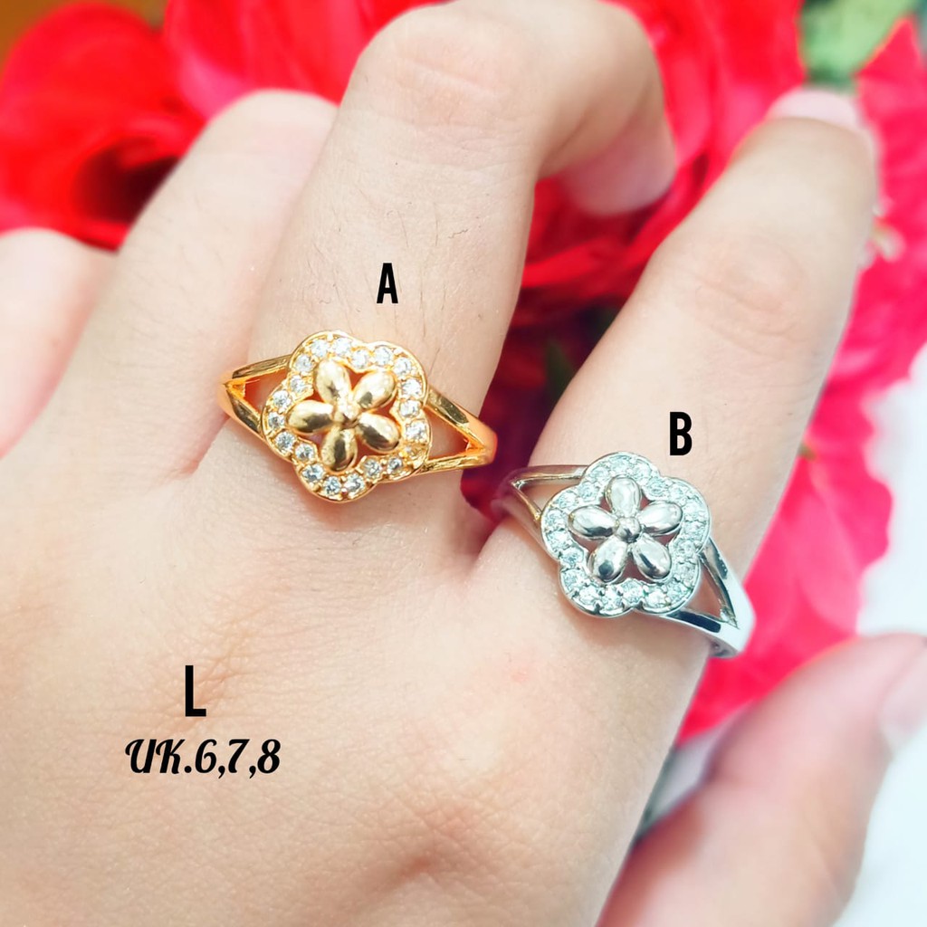 Cincin permata zircon Dewasa motif bunga gold&amp;silver tidak karat COD