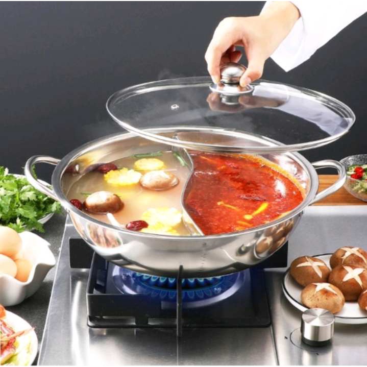 (RS)PANCI SHABU HOT POT 2 SEKAT TUTUP KACA STEAMBOAT 28CM 28 CM SUKI