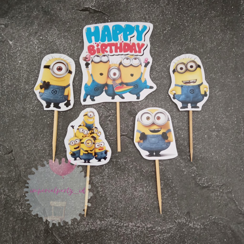 Cake Cupcake Topper Kue Happy Birthday Minion Minions