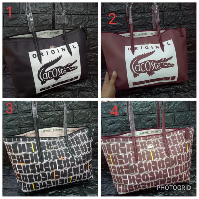 Tote Bag Kanvas Pria Wanita Trendy Camera Besar Pakai Resleting   JS86  Tas Lacoste Tote Croco Moti
