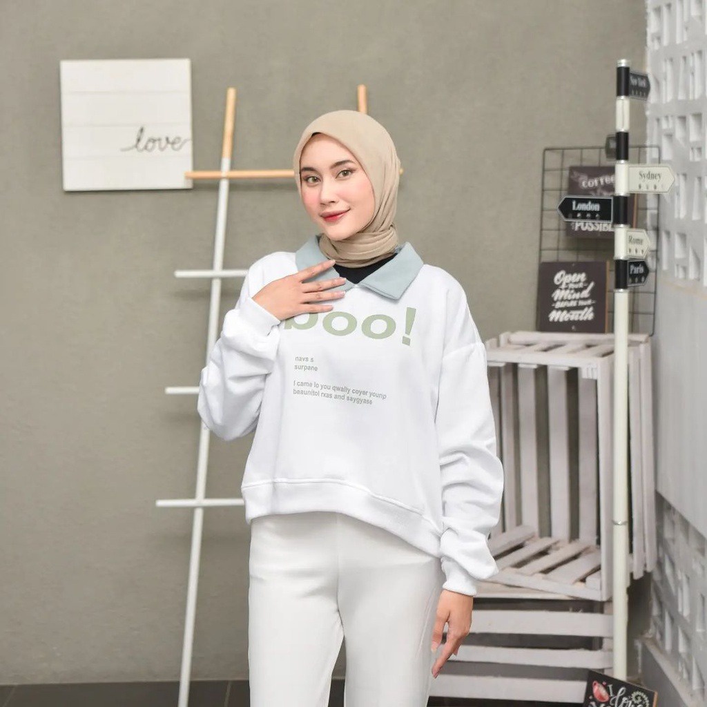 GSC - Sweater Oversize Wanita Kerah ASLI Motif BOO / Sweater Wanita kekinian