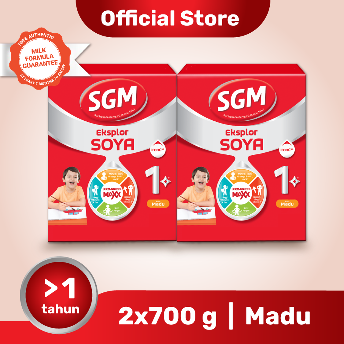 SGM Eksplor Soya 1+ Pro-GressMaxx Madu Formula Pertumbuhan