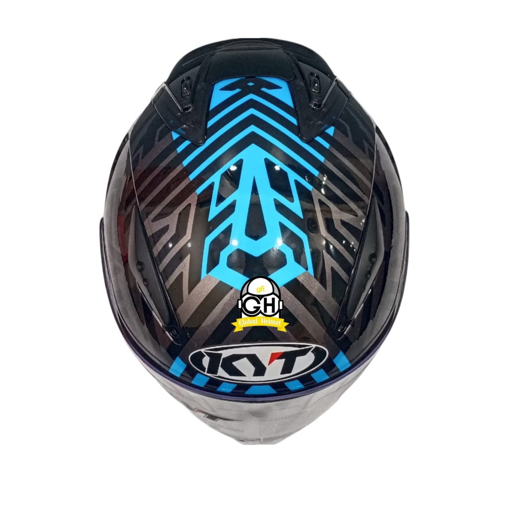 HELM KYT GALAXY FLAT R NEON GUNMETAL BLUE DOUBLE VISOR HALF FACE