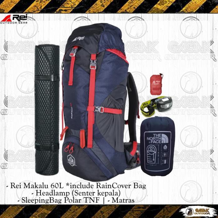 Paket Hemat alat pendakian gunung Carrier REI Arei Makalu 60L - navy