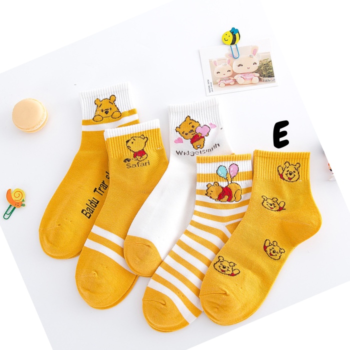 Kaos Kaki Anak Perempuan Sekolah TK SD Motif Cewek Korea Disney Beruang WINNIE THE POOH Terbaru S2