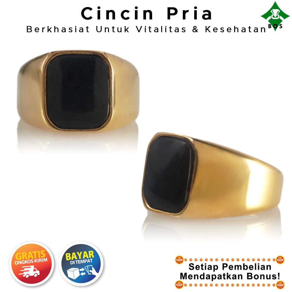 [Bayar Di Tempat] BOS Cincin Pria Batu Akik Kesehatan Berkhasiat Asli Natural Emas HJL Loloda Ternat