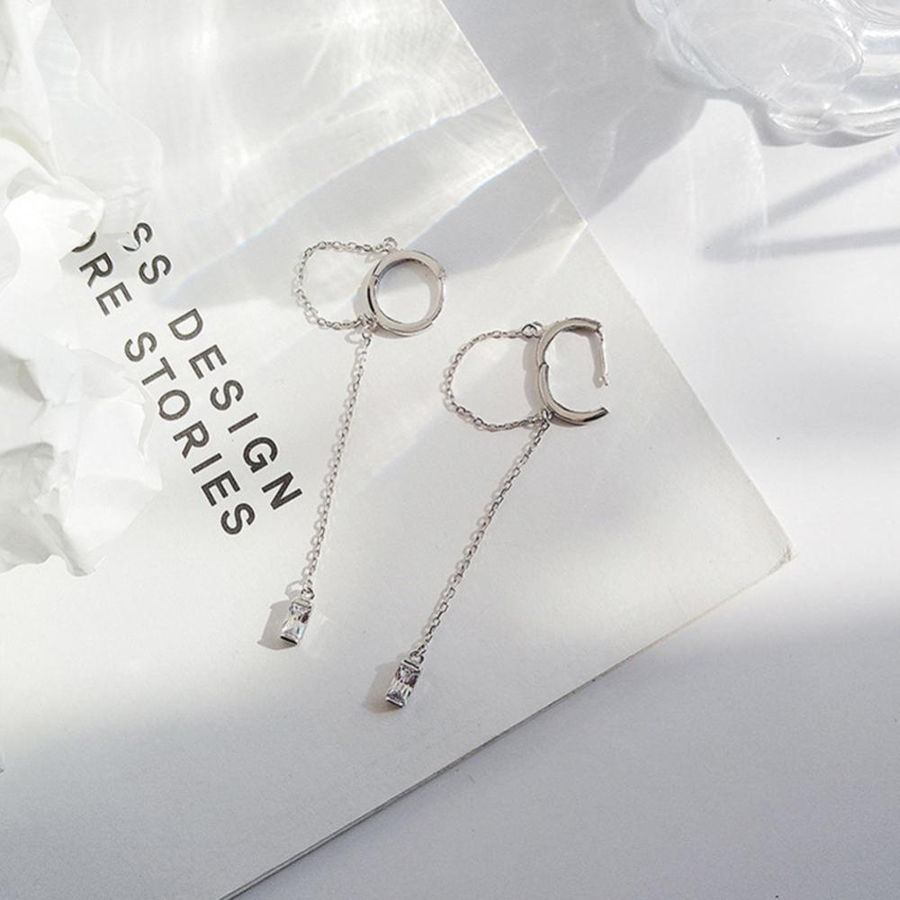 Timekey Anting Tusuk Gantung Rantai Panjang Hias Zircon Gaya Punk Untuk Wanita A4K4