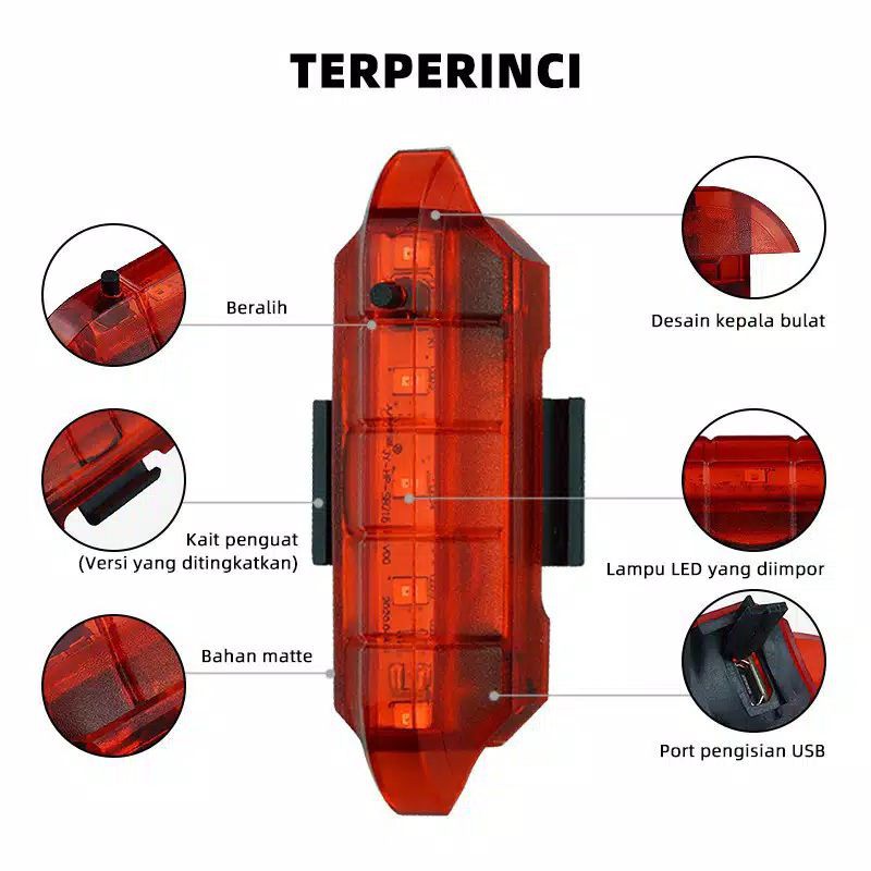 Laristerus79 LAMPU LED SEPEDA BELAKANG PANJANG anti air WATERPROOF modek cas usb rechargeable belaka