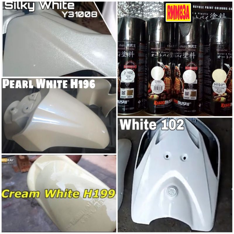 SAMURAI PAINT varian PUTIH/WHITE 102 -PEARL H196 -SILKY Y31008 CREAM H199. Cat Semprot Tahan Bensin 